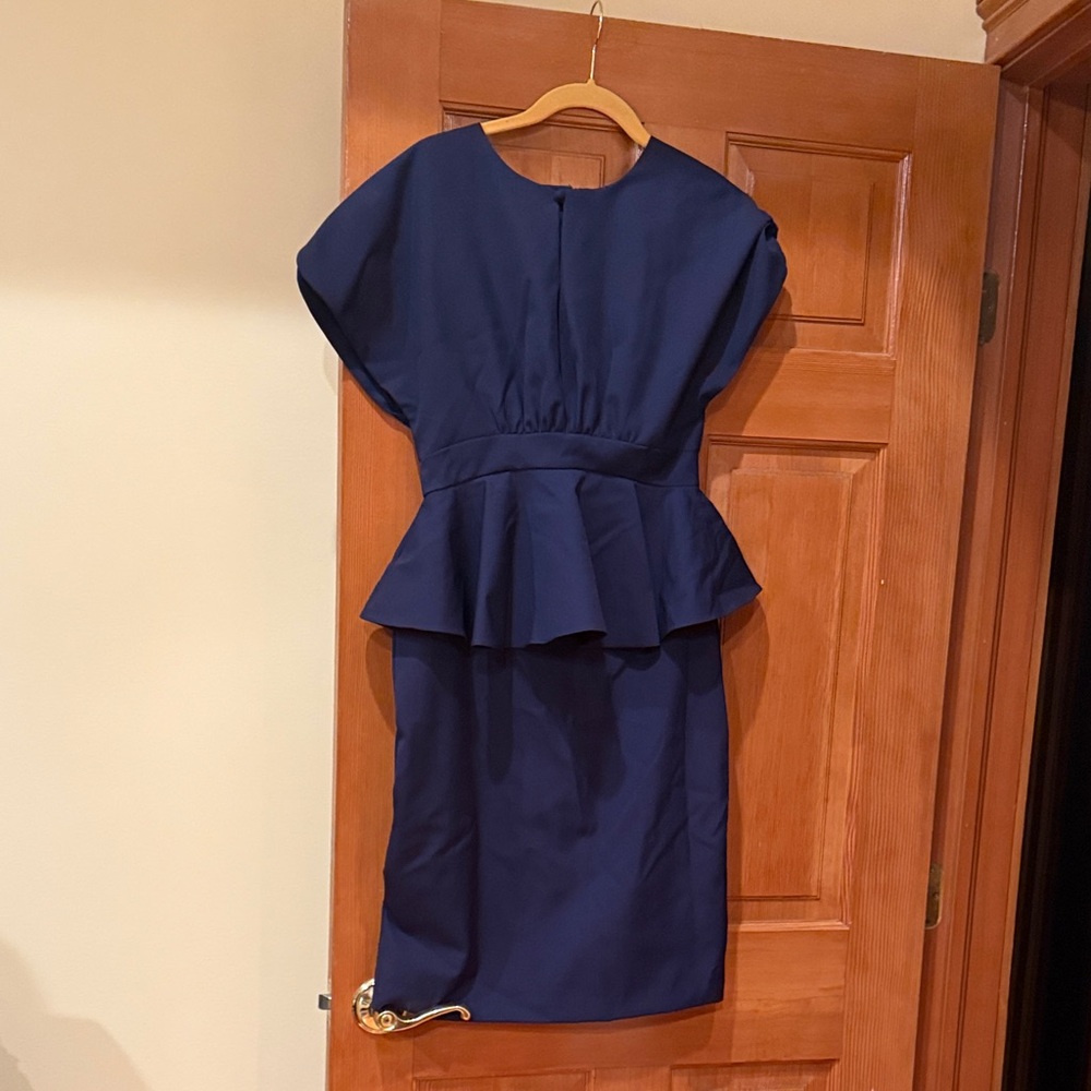NWOT Mikael Aghal Navy Peplum Midi Dress